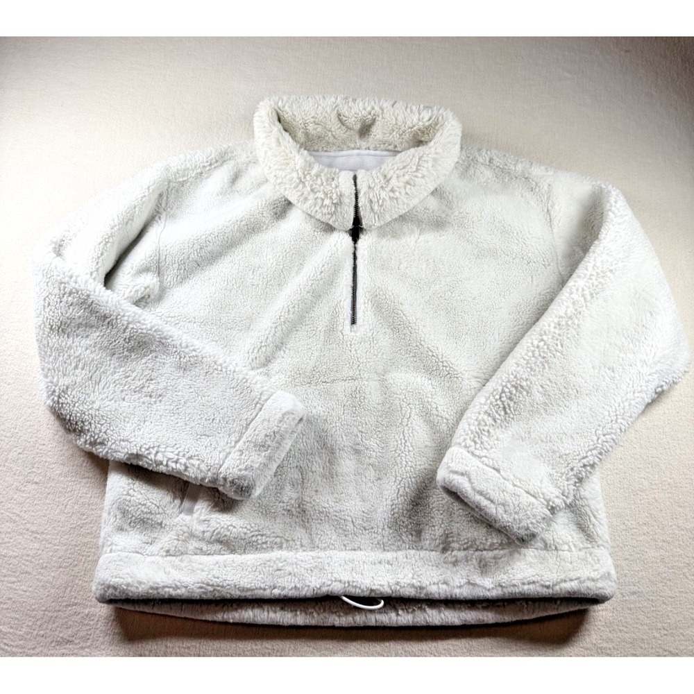 Abercrombie & Fitch Womens S Sherpa Fleece Pullover 1/4 Zip Ivory Soft A&F
